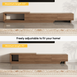 Quoint 255 cm Modern Walnut TV Stand Retracted & Extendable 3-Drawer Media Console - thumbnail 6