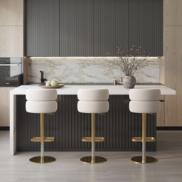 "72"" Large White & Black Kitchen Island & 2 Swivel Bar Stools Set  Curved Back Beige" - thumbnail 3