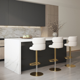 "72"" Large White & Black Kitchen Island & 2 Swivel Bar Stools Set  Curved Back Beige" - thumbnail 2