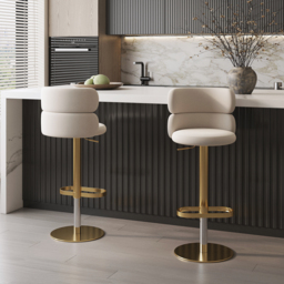 "72"" Large White & Black Kitchen Island & 2 Swivel Bar Stools Set  Curved Back Beige" - thumbnail 4