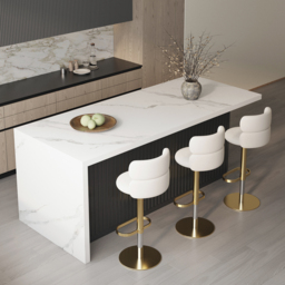 "72"" Large White & Black Kitchen Island & 2 Swivel Bar Stools Set  Curved Back Beige"