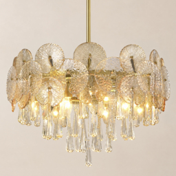 Glam 9-Light Crystal 5 Tiered Chandelier Gold Pendant Lights for Living Room - thumbnail 9