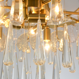 Glam 9-Light Crystal 5 Tiered Chandelier Gold Pendant Lights for Living Room - thumbnail 7