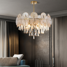 Glam 9-Light Crystal 5 Tiered Chandelier Gold Pendant Lights for Living Room - thumbnail 5
