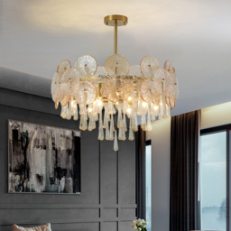 Glam 9-Light Crystal 5 Tiered Chandelier Gold Pendant Lights for Living Room - thumbnail 2