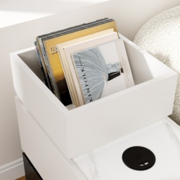 Sintered Stone Top Narrow Smart Side Table with Storage Modern White & Black End Table with USB Charging - thumbnail 8