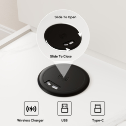 Sintered Stone Top Narrow Smart Side Table with Storage Modern White & Black End Table with USB Charging - thumbnail 6