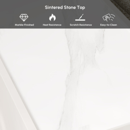 Sintered Stone Top Narrow Smart Side Table with Storage Modern White & Black End Table with USB Charging - thumbnail 7