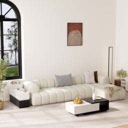 Sintered Stone Top Narrow Smart Side Table with Storage Modern White & Black End Table with USB Charging - thumbnail 4
