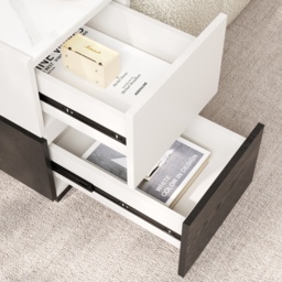 Sintered Stone Top Narrow Smart Side Table with Storage Modern White & Black End Table with USB Charging - thumbnail 9