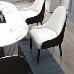 Darg Modern PU Leather Dining Room Chairs Set of 2 in White & Black with Metal Legs - thumbnail 9