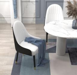 Darg Modern PU Leather Dining Room Chairs Set of 2 in White & Black with Metal Legs - thumbnail 8