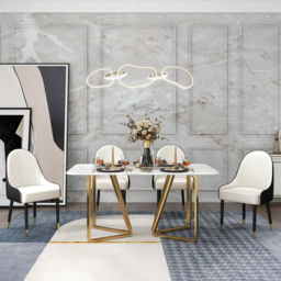 Darg Modern PU Leather Dining Room Chairs Set of 2 in White & Black with Metal Legs - thumbnail 3