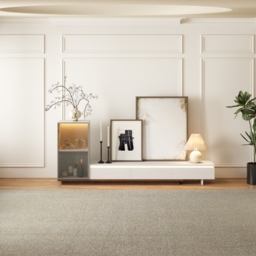 Fero White & Walnut Extendable TV Stand with Bookshelves & Light(2500mm-3930mm) - thumbnail 7