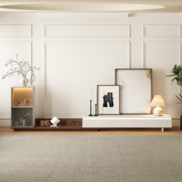 Fero White & Walnut Extendable TV Stand with Bookshelves & Light(2500mm-3930mm) - thumbnail 1