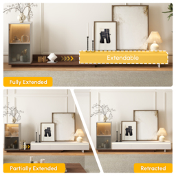 Fero White & Walnut Extendable TV Stand with Bookshelves & Light(2500mm-3930mm) - thumbnail 9