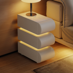 Narrow Humply Leather 3-Drawer Smart Nightstand with Sintered Stone Top - thumbnail 1