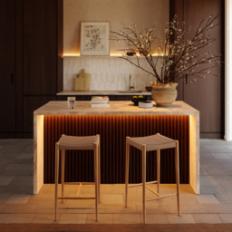 Waterfall Kitchen Island Unit with LED Light Storage 180cm - thumbnail 2