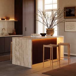 Waterfall Kitchen Island Unit with LED Light Storage 180cm