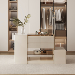 150 cm W Modern Off White Dresser with Doors & Drawers Walk in Wardrobe Island Jewellery Storage & Rack & Bench - thumbnail 4