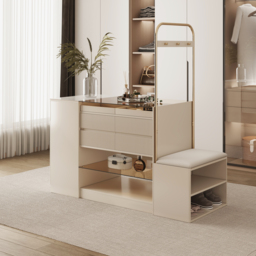 150 cm W Modern Off White Dresser with Doors & Drawers Walk in Wardrobe Island Jewellery Storage & Rack & Bench - thumbnail 3
