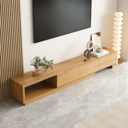 Homary Quoint 2550 mm Modern TV Stand Retracted & Extendable 3-Drawer Media Console Natural - thumbnail 2