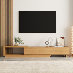 Homary Quoint 2550 mm Modern TV Stand Retracted & Extendable 3-Drawer Media Console Natural - thumbnail 3