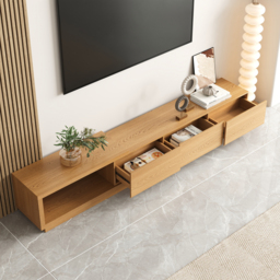 Homary Quoint 2550 mm Modern TV Stand Retracted & Extendable 3-Drawer Media Console Natural - thumbnail 5