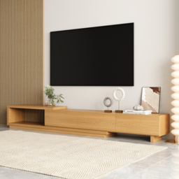 Homary Quoint 2550 mm Modern TV Stand Retracted & Extendable 3-Drawer Media Console Natural