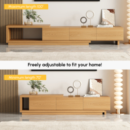Homary Quoint 2550 mm Modern TV Stand Retracted & Extendable 3-Drawer Media Console Natural - thumbnail 7