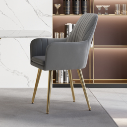Modern Dining Chair Light Grey Velvet Upholstered Dining Chairs With Arms (Set of 2) - thumbnail 5