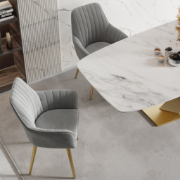 Modern Dining Chair Light Grey Velvet Upholstered Dining Chairs With Arms (Set of 2) - thumbnail 6