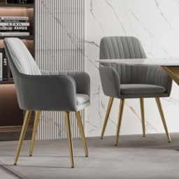 Modern Dining Chair Light Grey Velvet Upholstered Dining Chairs With Arms (Set of 2) - thumbnail 2