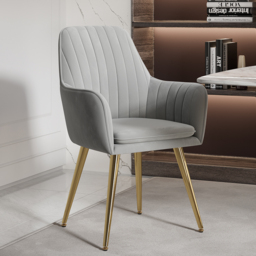Modern Dining Chair Light Grey Velvet Upholstered Dining Chairs With Arms (Set of 2) - thumbnail 1