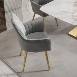 Modern Dining Chair Light Grey Velvet Upholstered Dining Chairs With Arms (Set of 2) - thumbnail 4