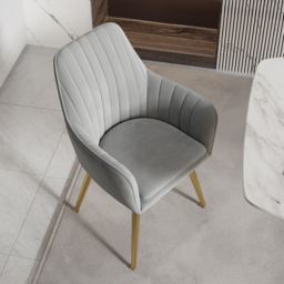 Modern Dining Chair Light Grey Velvet Upholstered Dining Chairs With Arms (Set of 2) - thumbnail 3