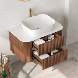 800mm Floating Fluted Wall mounted Bathroom Vanity Set Sintered Stone Top with Vessel Single Basin & 2 Drawers - thumbnail 6