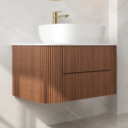 800mm Floating Fluted Wall mounted Bathroom Vanity Set Sintered Stone Top with Vessel Single Basin & 2 Drawers - thumbnail 7