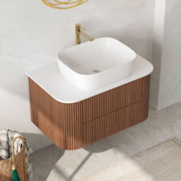 800mm Floating Fluted Wall mounted Bathroom Vanity Set Sintered Stone Top with Vessel Single Basin & 2 Drawers - thumbnail 5