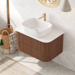 800mm Floating Fluted Wall mounted Bathroom Vanity Set Sintered Stone Top with Vessel Single Basin & 2 Drawers - thumbnail 2