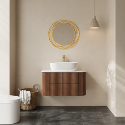 800mm Floating Fluted Wall mounted Bathroom Vanity Set Sintered Stone Top with Vessel Single Basin & 2 Drawers - thumbnail 8