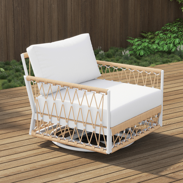 Ropipe Aluminium & Woven Rope Outdoor Swivel Chair 360 Degree Rotatable in Khaki & White - image 1