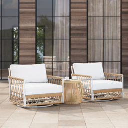 Ropipe Aluminium & Woven Rope Outdoor Swivel Chair 360 Degree Rotatable in Khaki & White - thumbnail 6