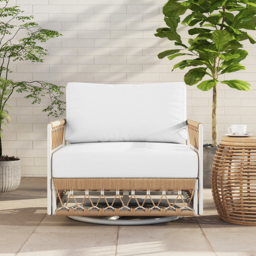 Ropipe Aluminium & Woven Rope Outdoor Swivel Chair 360 Degree Rotatable in Khaki & White - thumbnail 3