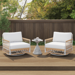 Ropipe Aluminium & Woven Rope Outdoor Swivel Chair 360 Degree Rotatable in Khaki & White - thumbnail 5
