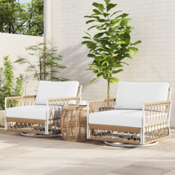 Ropipe Aluminium & Woven Rope Outdoor Swivel Chair 360 Degree Rotatable in Khaki & White - thumbnail 7