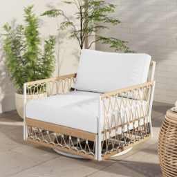 Ropipe Aluminium & Woven Rope Outdoor Swivel Chair 360 Degree Rotatable in Khaki & White - thumbnail 2