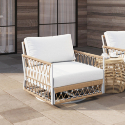 Ropipe Aluminium & Woven Rope Outdoor Swivel Chair 360 Degree Rotatable in Khaki & White - thumbnail 4