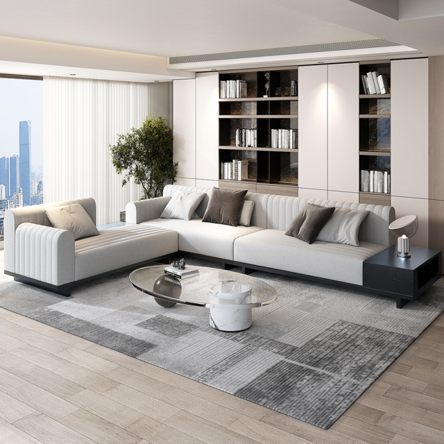 "157"" Cotton and Linen L-Shaped Sectional Sofa Modern Light Gray Sectional with Storage Side Table" - image 1