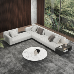 "157"" Cotton and Linen L-Shaped Sectional Sofa Modern Light Gray Sectional with Storage Side Table" - thumbnail 4